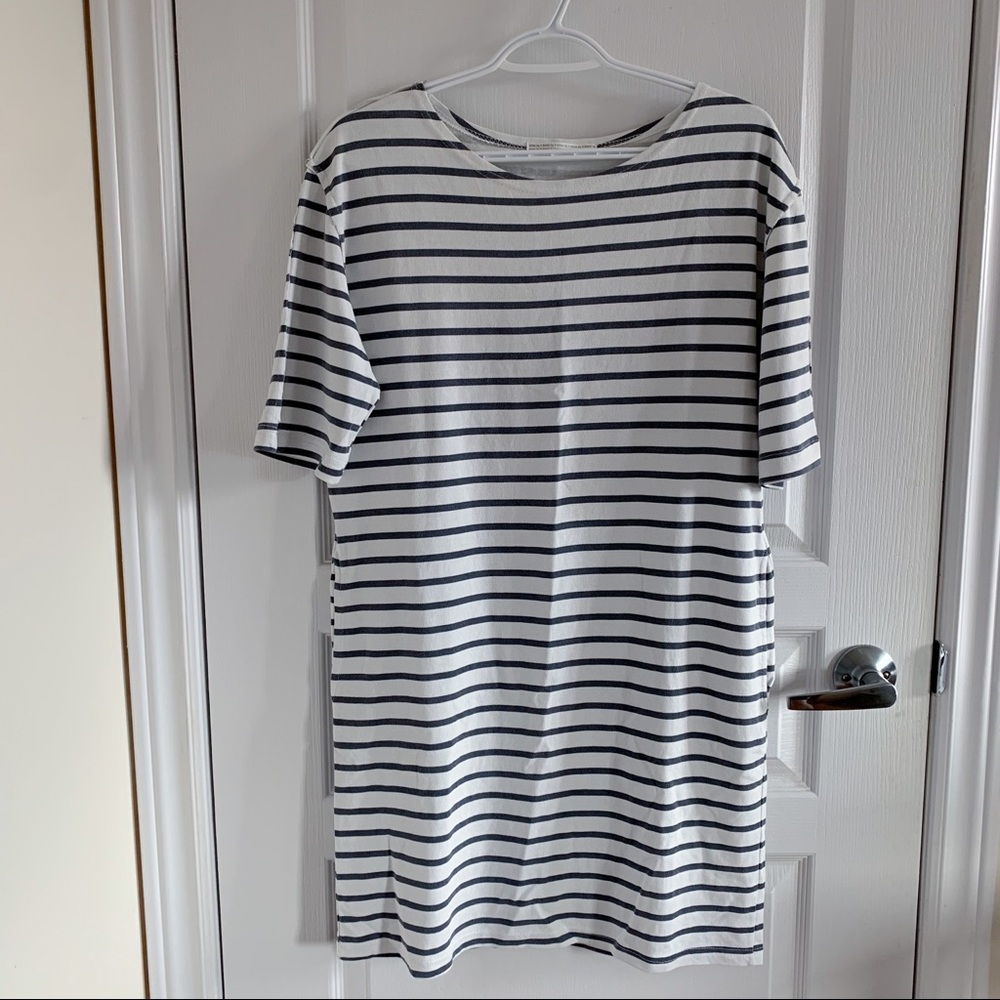 Blue and white striped tshirt dress
